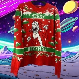 Rick & Morty Christmas Sweater Mens Large Merry Rickmas Ugly Adult Swim B30‎